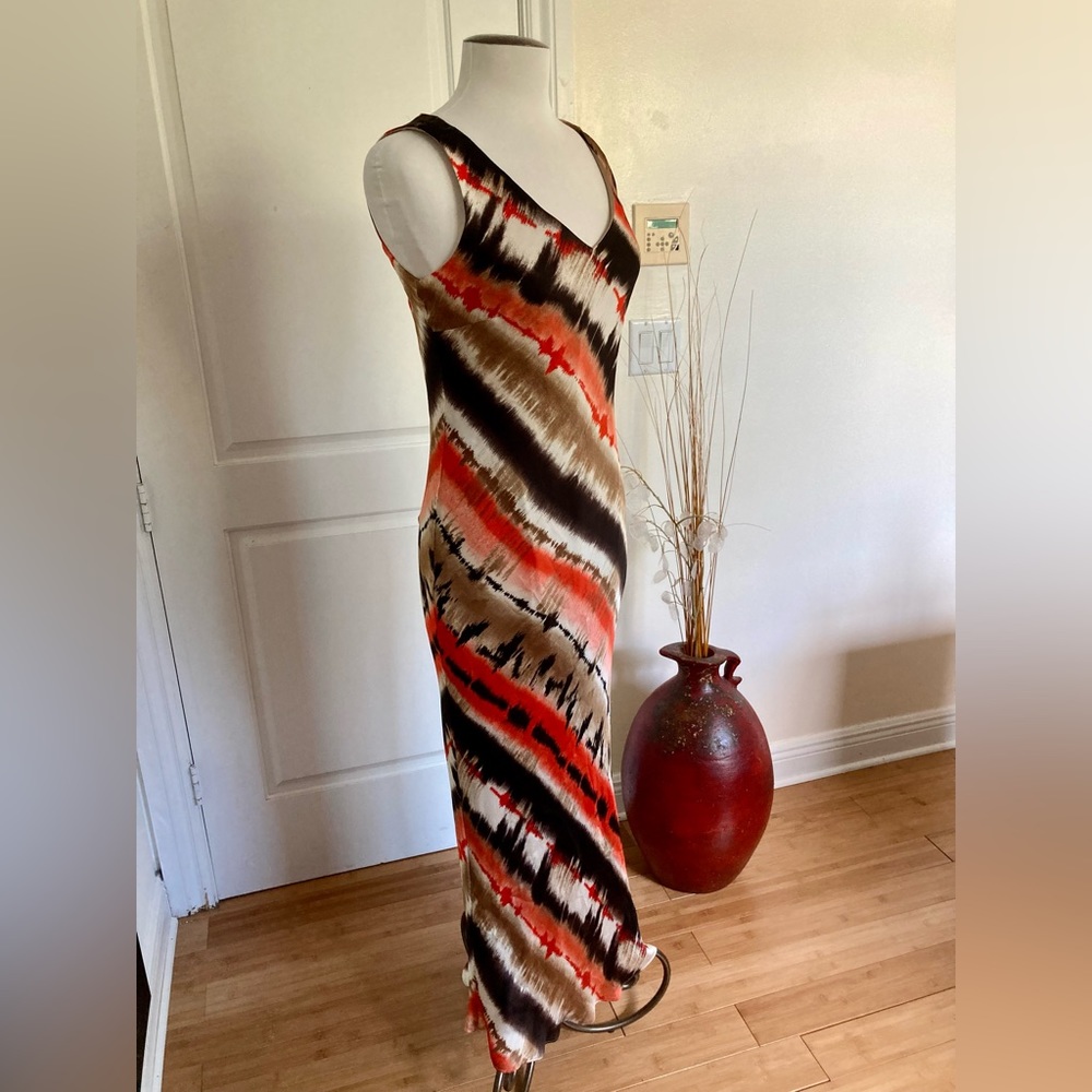 Liz Claiborne Brown & Multi Color V-neck Sleeveless Maxi Dress - Picture 3 of 7